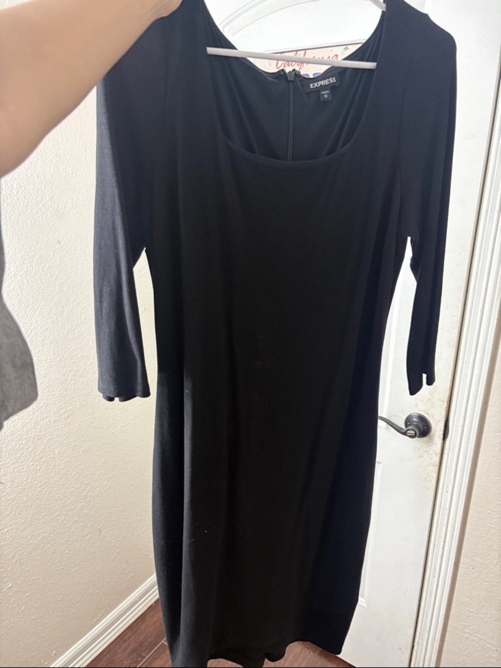 Express Black Long Sleeve Scoop Neck Midi Dress